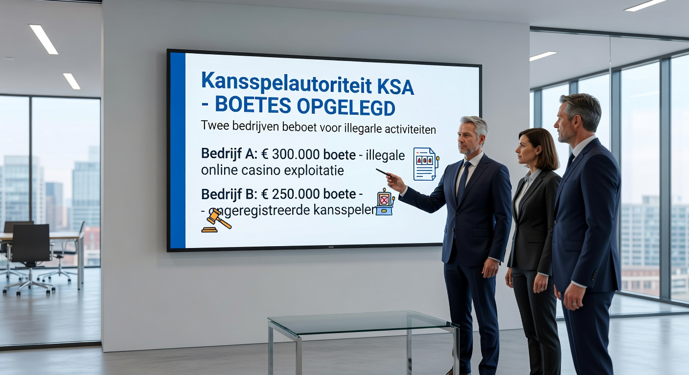 Afbeelding van een boetebrief van de KSA met voorbeelden van geblokkeerde casino websites en grafiek van boetebedragen
