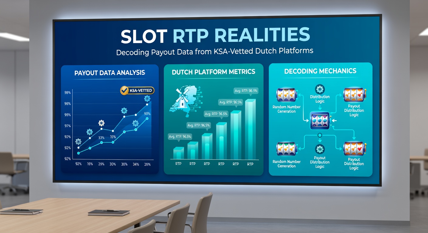 Tabel met vergelijkende RTP-cijfers van KSA-platforms versus internationale equivalenten, inclusief staafdiagrammen voor volatiliteit en uitbetalingsfrequentie