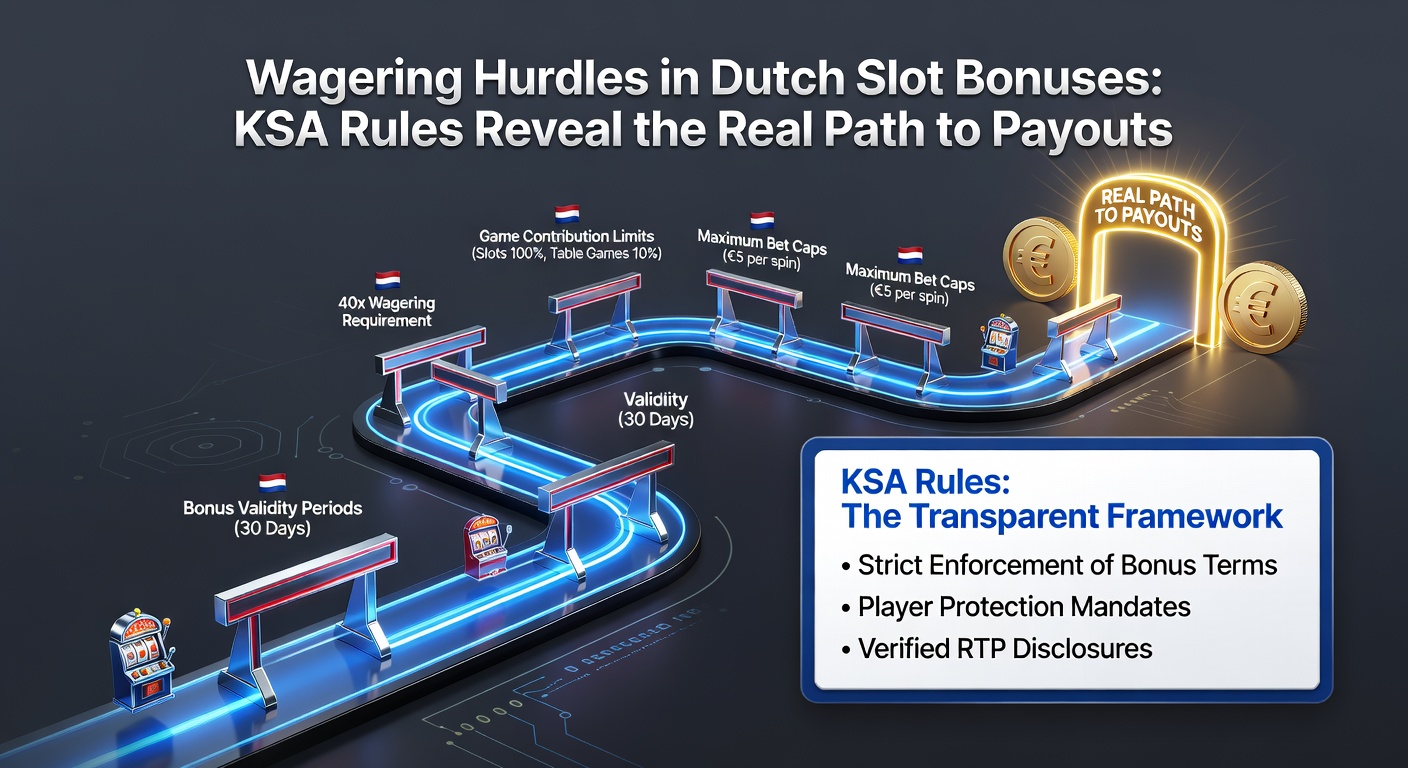 Voorbeeldscherm van een Nederlandse slotbonus met wagering tracker en KSA-goedgekeurde voorwaarden